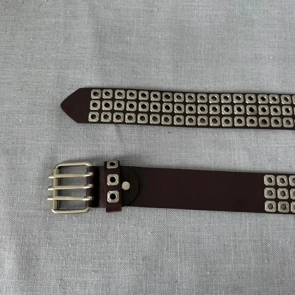 Studded metal brown belt with